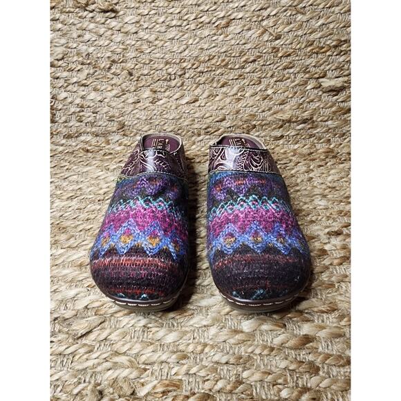 NEW L’Artiste Zigino Camel Multicolored Floral Leather Woven Slip-On Clogs Sz 37 - Picture 5 of 12